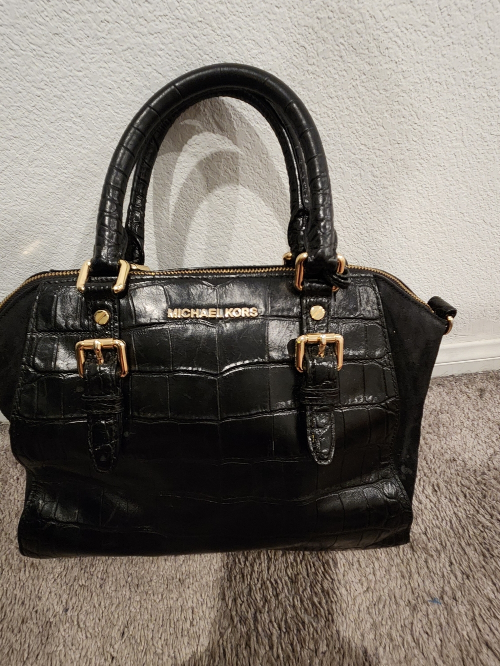 Michael Kors Black Croc-Embossed Satchel Bag
